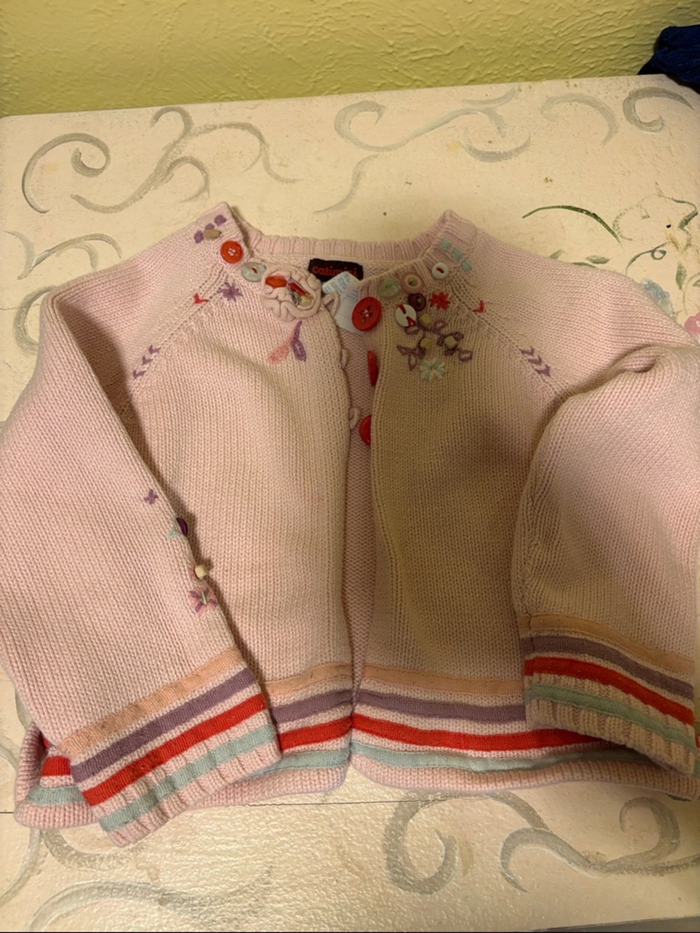 Catimini Pink Knit Cardigan with Multi-Colored Buttons